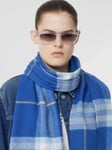 Burberry Women's Scarf 100% Cashmere Blue Check Scarf 168x30 cm Gift for Her