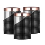 Tower Linear Storage Canisters, Set of 3, Tea/Coffee/Sugar, Rose Gold T826001RB