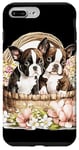 Coque pour iPhone 7 Plus/8 Plus Chiots Boston Terrier dans un panier en osier floral