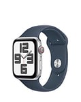 Apple Watch SE Cellular 44mm Silver Aluminium Case, Storm Blue Sport Band - S/M