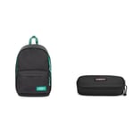 EASTPAK BACK TO WORK Backpack, 27 L - Kontrast Stripe Black (Black) OVAL SINGLE Pencil Case, 5 x 22 x 9 cm - Black (Black)