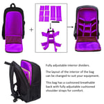 Camera Bag Waterproof Backpack Rucksack Case for Nikon Canon DSLR Lens Tripod UK (Black & Purple)