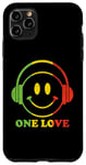Coque pour iPhone 11 Pro Max One Love Rasta Reggae Casque de musique Smile Face Rastafari
