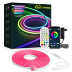 OUTUOTWQ 2M Neon LED Strip, RGBIC LED Strip Bluetooth APP Kontroll och fjärrkontroll Vattentät IP67 Multicolor för sovrumstak