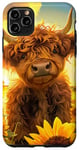 iPhone 11 Pro Max Scottish Highland Cow, Spring Sunflower Western Country Farm Case