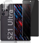 Protection D'écran Galaxy S21 Ultra Anti-Espion Verre 9h 3d Avec Film Objectif, Installation Facile Sans Bulles - Transparent