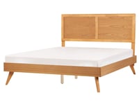 Säng Ljust trä MDF 160 x 200 cm Sängram med Sänggavel och Lamellbotten Rustik Stil Vardagsrum