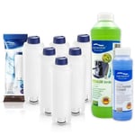 Set For Delonghi coffee Machine Water Filter x 6, Descaler, Milk Cleaning Liquid