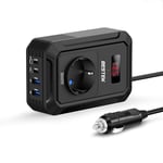 BESTEK Convertisseur 12v 220v 230v 240v 200W Prise Allume Cigare Transformateur de Tension,4 Ports USB et 1 Prises EU, Chargeur Voiture Camping Car avec Multi Protections (Noir)
