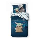 Character World Disney Official Star Wars The Mandalorian Single Duvet Cover Set | Reversible 2 Sided Bedding Including Matching Pillow Case | Grogu Baby Yoda Power Design, Kids Bed Set
