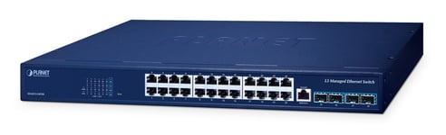 PLANET Layer 3 24-Port 10/100/1000T hanterad L3 Gigabit Ethernet (10/100/1000) Strömförsörjning via Ethernet (PoE) stöd Blå