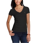Tommy Hilfiger Women's Core V-neck Flag Tee - Solid T Shirt, Deep Black, M UK