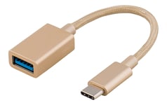 Deltaco Prime USB 3.1 Gen1 adapter, tygklädd, USB Typ C ha - USB Typ A ho, 0,15m, guld