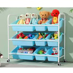 JACKWS Interesting Lovely Best Iron Tube Children's Toy Storage Unit 3 Tier Toy Organiser Playroom Display Stand with Removable 9 Plastic Bins Boxes in Candy Colour for Kids Room Gift (Color : 2D)