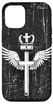 Coque pour iPhone 15 Pro Crowned Glory – Croix ailée monochrome