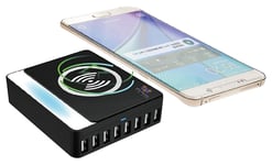 Wireless charger Q7S® Qi enabled with added 8 Multi USB Ports for Android, Apple
