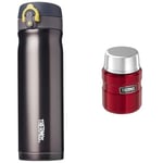 Thermos 185198 Direct Drink Flask, Charcoal, 470 ml, Stainless Steel, Black & 184807 Stainless King Food Flask, Cranberry Red, 0.47 L
