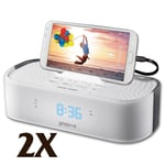 2X Groov-e Time Curve Alarm Clock Radio with USB Charging Station - White