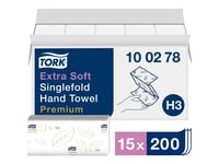 Handduksark Tork H3 Premium, Extra Mjukt, Kartong Med 15 X 200 Ark