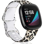 TopPerfekt Strap Compatible with Fitbit Versa 3/Sense Strap, Soft Silicone Pattern Printed Strap Replacement bands for Women Men Small Large (S: for 5.5" - 7.2" wrists, Classic Leopard)