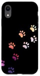 Coque pour iPhone XR Motif empreintes de pattes de chien en aquarelle abstrait arc-en-ciel