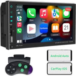 AWESAFE 2 Din bilradio med Carplay &amp; Android Auto/iOS Mirror/Auto Link, 7-tums pekskärm bilradio med Bluetooth 5.0/GPS/FM/RDS