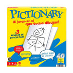 Mattel Games Pictionary JDY00 Jeu de société Familial pour garçons et Filles, Adultes et soirées de Jeu pour Deux équipes avec marqueur à Encre effaçable, Tableaux Noirs et sablier