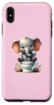 Coque pour iPhone XS Max Rose mignon bébé éléphant assis sur les toilettes Art fantaisiste