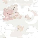 Papier peint Mondo baby Hug Bears Rose et beige Noordwand Pink