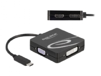 Delock - High Speed - videokort - enkel länk - USB-C hane till DB-15, DVI-I, HDMI, DisplayPort hona - 10 cm - svart - 4K60Hz (3840 x 2160) support (DP), 1080p support 60Hz (VGA), 1200p support 60Hz (DVI)