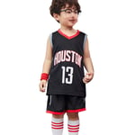 Kids Basketball Jersey Suit Of James Harden 13# Houston Rockets, Boys Girls Summer Loungewear 2 Pcs Sleeveless T-shirt and Shorts Set-black-L