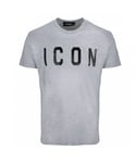 Dsquared2 Mens Cool Fit Paint Splash ICON Grey T-Shirt Cotton - Size X-Large