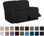 Easy-Going 6 Pieces Microfiber Stretch Sectional Recliner Sofa Slipcover Soft Fitted Fleece 2 Seats Couch Cover Washable Furniture Protector with Elasticity for Kids Pet(Recliner Loveseat,Black)
