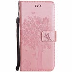 C-Super Mall-UK Case Compatible with iPhone 7 Plus, Embossed Tree Cat Butterfly PU Leather Flip Wallet Phone Case Cover for iPhone 7 Plus (5.5") (Rose Gold)