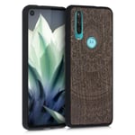 kwmobile Wood Case Compatible with Motorola One Action - Phone Case with TPU Bumper - Indian Sun Dark Brown