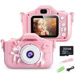 Youerls Kids Camera Children Digital Camera, Rechargeable Digital Camera for Girls 3-12 Year Old Birthday Gifts for Girls & Boys Kids, 1080P HD Video Recorder 32GB SD Card/2 Inch IPS Screen (pink)
