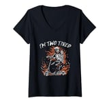Womens I'm Two Tired - Funny Scooter Pun Gag Skeleton In Flames V-Neck T-Shirt