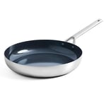 Blue Diamond Cookware Triple Steel Stainless Steel Ceramic Nonstick 20 cm Frying Pan Skillet, Tri-Ply, PFAS-Free, Multi Clad, Induction, Oven Safe, Silver