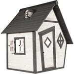 Cabin Maison Enfant en Bois fsc Maison de Jeux pour l'extérieur / Jardin en gris & blanc Maisonnette / Cabane de Jeu 102 x 94 x 159 cm - AXI