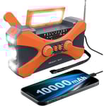 10000mAh Nödradio Solar Handvev Radio Bärbar AM/FM/NOAA Väderradio med Telefonladdare Ficklampa - Perfekt Orange