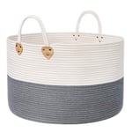 SONGMICS Cotton Rope Basket, Handles, 100 L Laundry Basket for Toys, Clothes, Blankets, Grey Beige, 55 x 55 x 35 cm