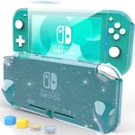 HEYSTOP Case Compatible with Nintendo Switch Lite, Protective TPU Cover Compatible with Nintendo Switch Lite with Switch Lite Tempered Glass Screen Protector and Thumb Stick Caps (Turquoise Glitter)