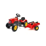Tracteur a pédales Supercharger rouge avec capot ouvrant et remorque Falk Pour enfants de 2 a 5 ans