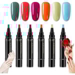 6 st nagellackspennor, 36 färger nagellack gelpenna 5ml, 3 i 1 gel nagellackspenna, blötläggning UV LED nagellack nagelverktyg för kvinnor D