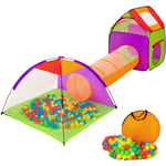 TECTAKE Tente de jeux enfants Avec tunnels, Igloo, 200 balles et toit amovible - multicolore