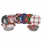 Service de 18 assiettes de Noël en porcelaine, 6 places différentes, décoration tartan, Scotland