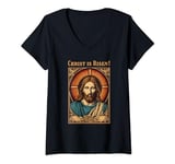 Womens Christian Easter Jesus Christ is Risen V-Neck T-Shirt