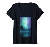Womens Minimalist Aurora borealis North lights Night V-Neck T-Shirt