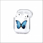 Dark Blue Butterfly Headphone Case, AirPods 1/2 Generation, Suitable for Apple Bluetooth Headphones, Silicone Protective Case, Drop and Wear Resistant, Beautiful and Easy to Carry