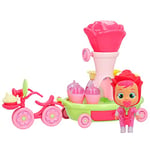 CRY BABIES MAGIC TEARS Happy Flowers - Le vélo chariot de Rose | Playset, poupée exclusive, Rose et 17 accessoires pour faire semblant de créer des parfums | Jouet pour garçons et filles de +3 ans